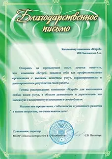 Благодарственное письмо МБОУ Школа-интернат № 4 г. Челябиска ИНН 7453045482